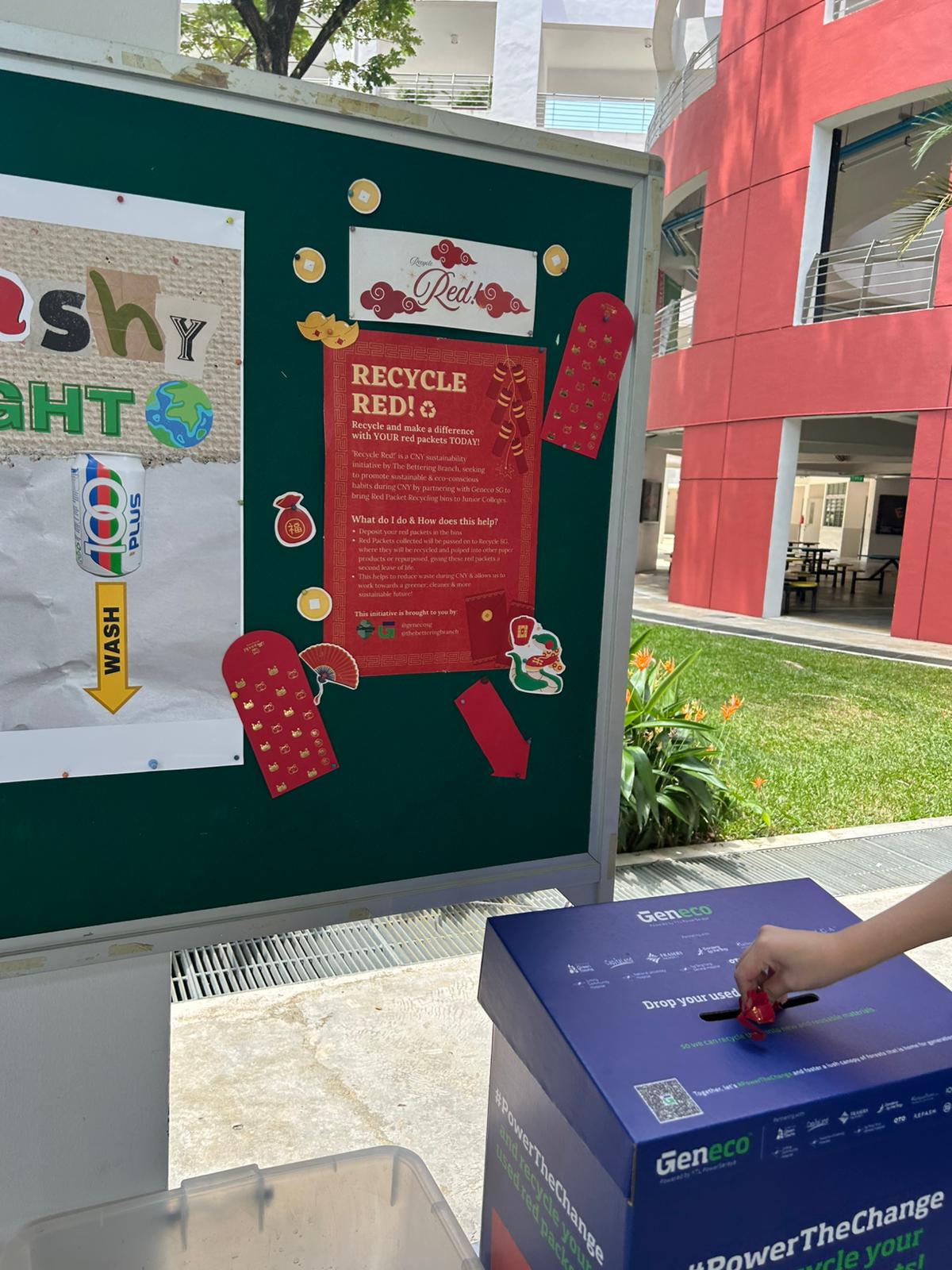 Jurong Pioneer Junior College (placed 8th for Junior College in 2025, placed 7th for Junior College in 2026) participates in Recycle Red! by The Bettering Branch,upholding sustainability and go green efforts in the school