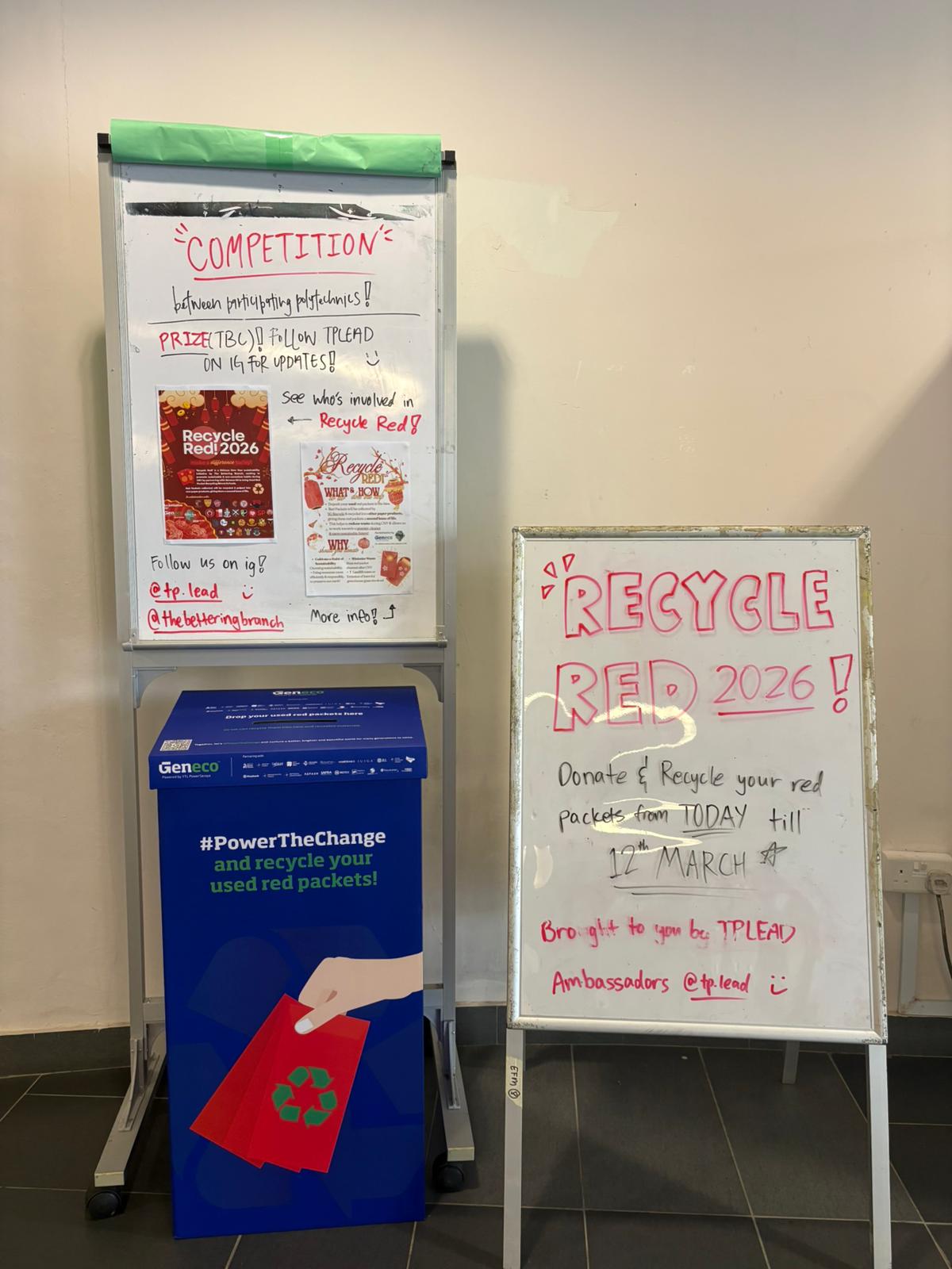 Temasek Polytechnic (placed 2nd for Polytechnic Competition in 2026) participates in Recycle Red! by The Bettering Branch, upholding sustainability and go green efforts in the school